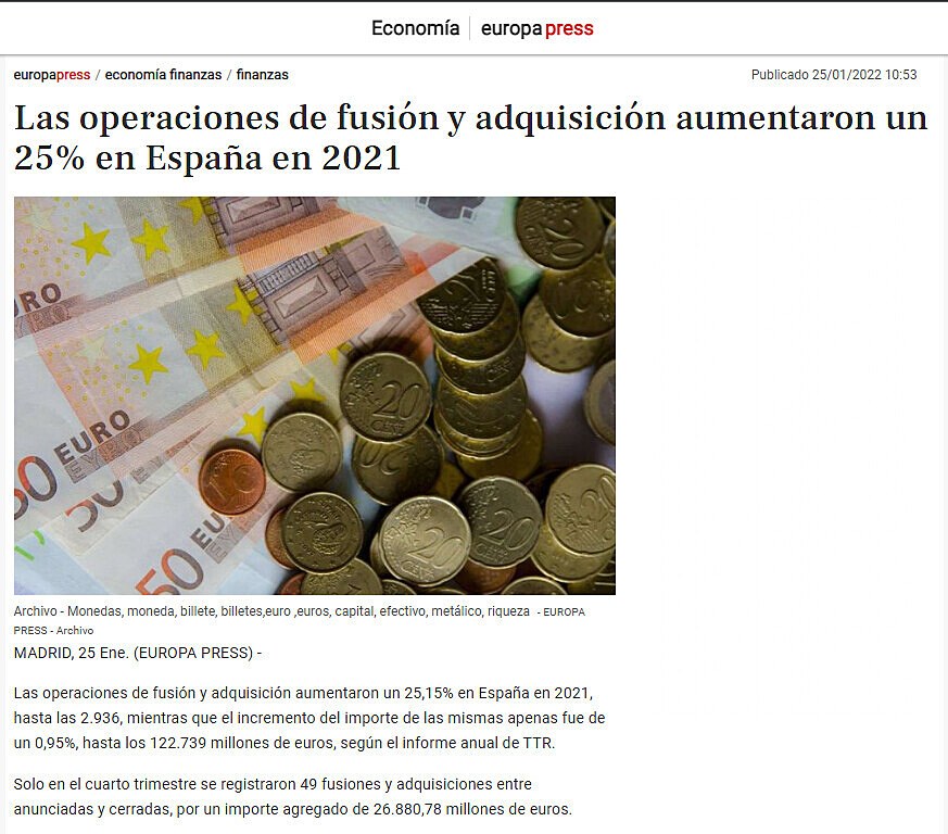 Las operaciones de fusin y adquisicin aumentaron un 25% en Espaa en 2021
